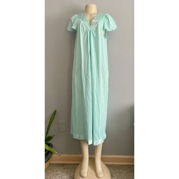Vintage Camisole Nightie Light Blue  with Embroidered Neckline details size M L - Picture 3 of 10